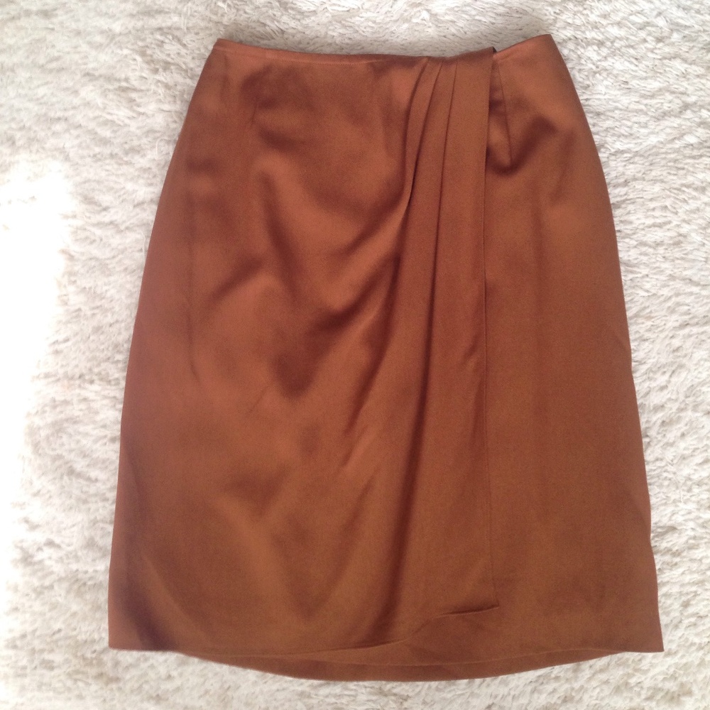 VINTAGE Tan Silk Wrap Pencil Skirt